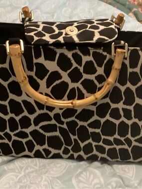 Giraffe‎ Print Handbag Bamboo Handle Top Handle Bag Purse